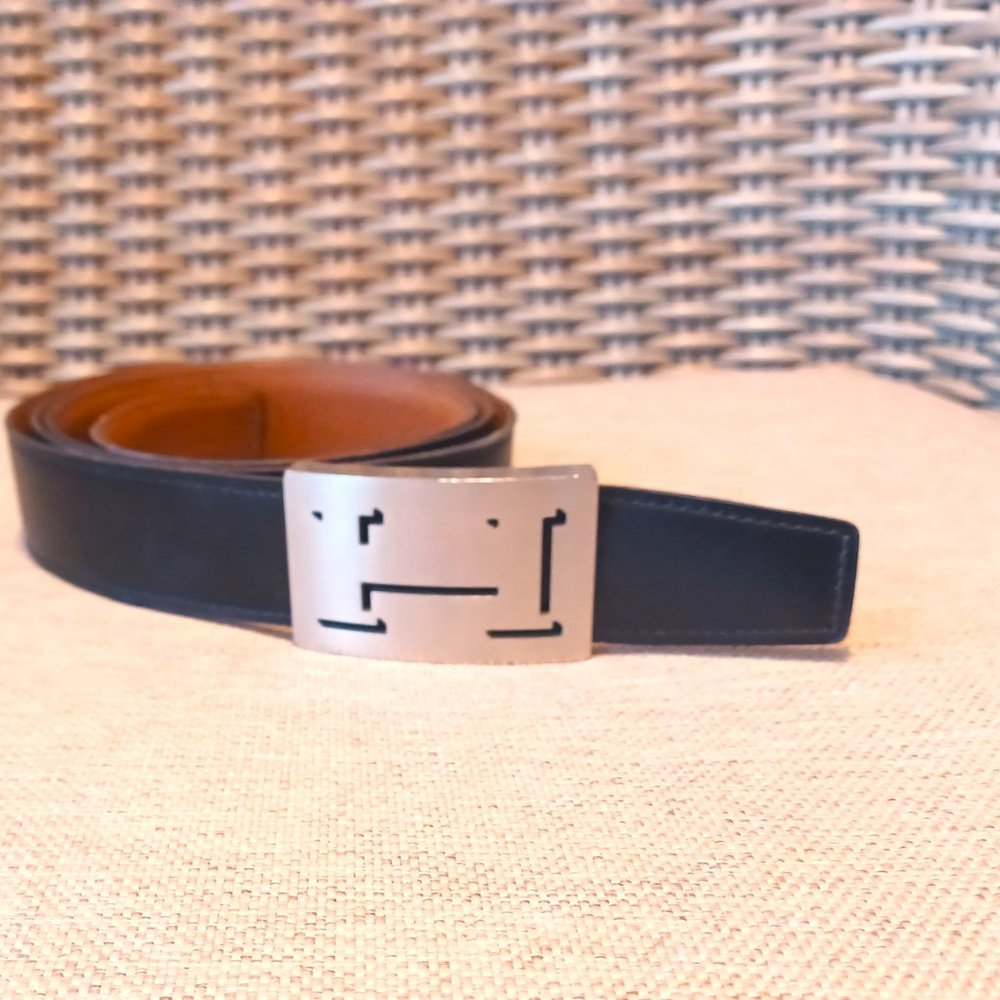 Hermes Belt H Silver Metal Buckle with Reversible Black / Brown Leather …